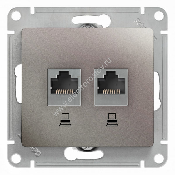 Glossa Платина Розетка компьютерная 2-ая RJ45, кат. 5e Schneider Electric