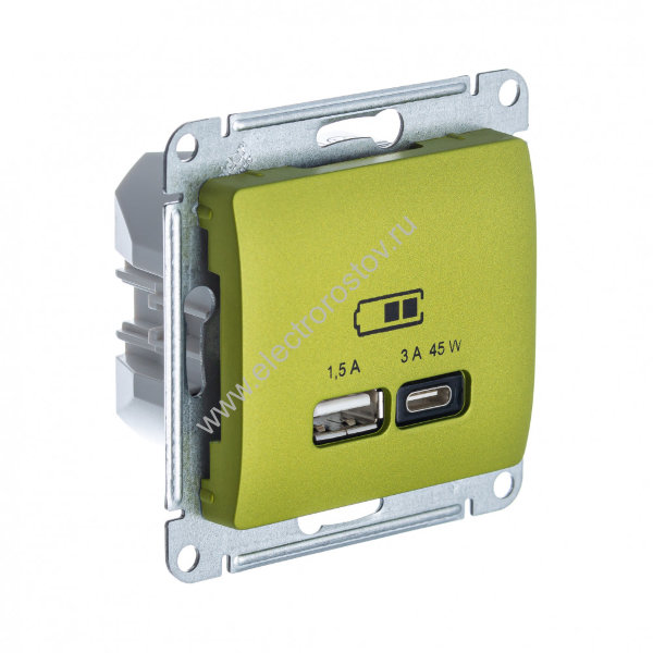 Glossa Фисташковый Розетка USB A+C, 45Вт; 5В/1,5-3А Schneider Electric