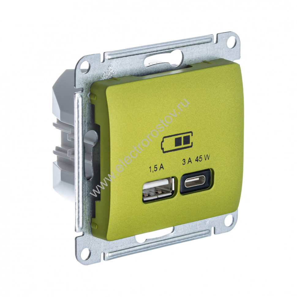 Glossa Фисташковый Розетка USB A+C, 45Вт; 5В/1,5-3А Schneider Electric