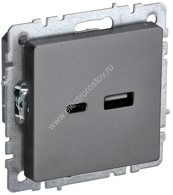 IEK BRITE BASE Сталь Розетка USB A+C 18Вт РЮ11-1-БрС