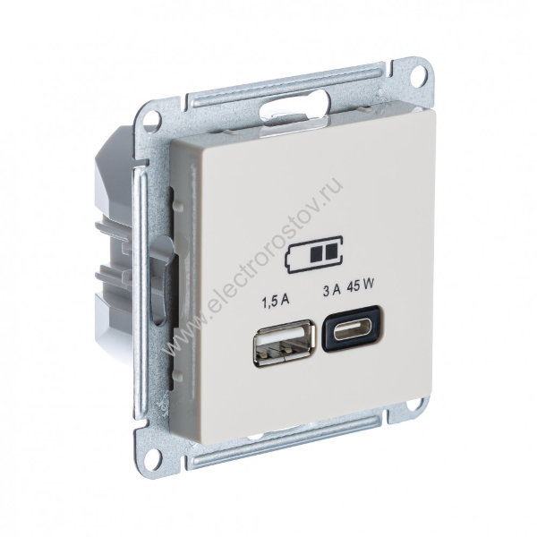AtlasDesign Беж Розетка USB A+C, 45 Вт; 5В/1,5-3А Schneider Electric
