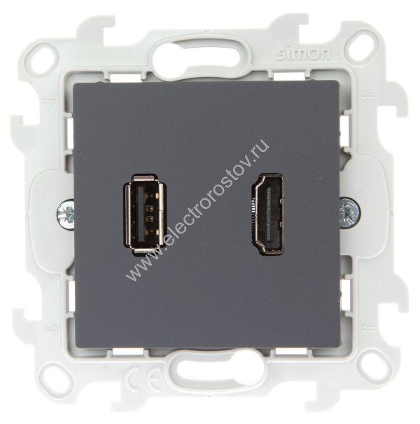 Simon 24 Графит Розетка HDMI+USB 2.0 Simon