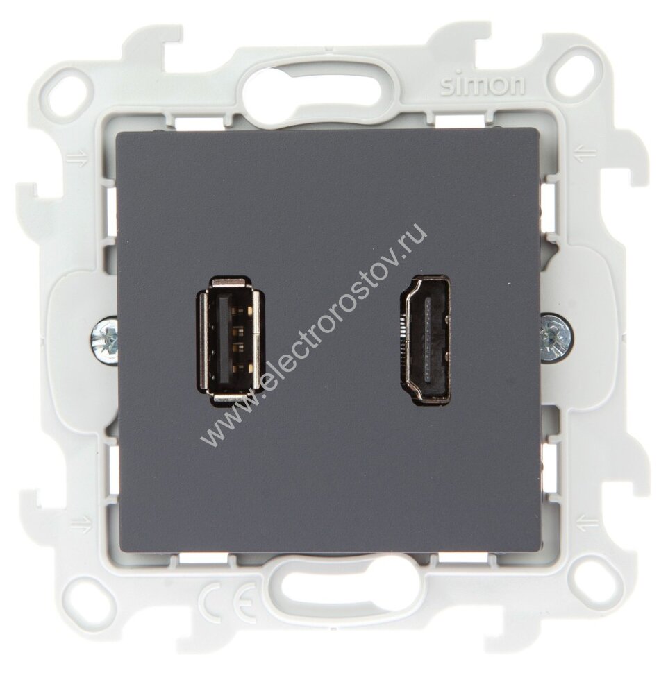 Simon 24 Графит Розетка HDMI+USB 2.0 Simon