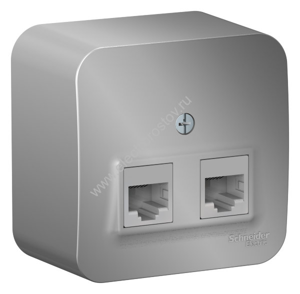 Blanca наруж Алюминий Розетка 2-ая компьютерная RJ45, кат.5E, изолир. пластина Schneider Electric