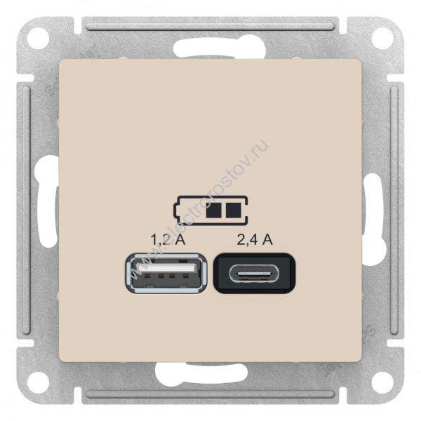AtlasDesign Беж Розетка USB A+C; 5В/2,4A; 2x5В/1,2A Schneider Electric