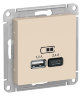 AtlasDesign Беж Розетка USB A+C; 5В/2,4A; 2x5В/1,2A Schneider Electric