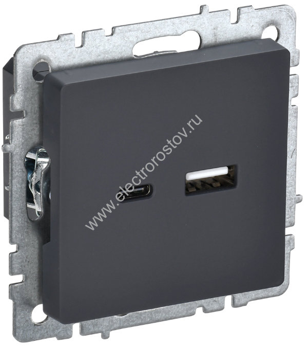 IEK BRITE BASE Графит Розетка USB A+C 18Вт РЮ11-1-БрГ