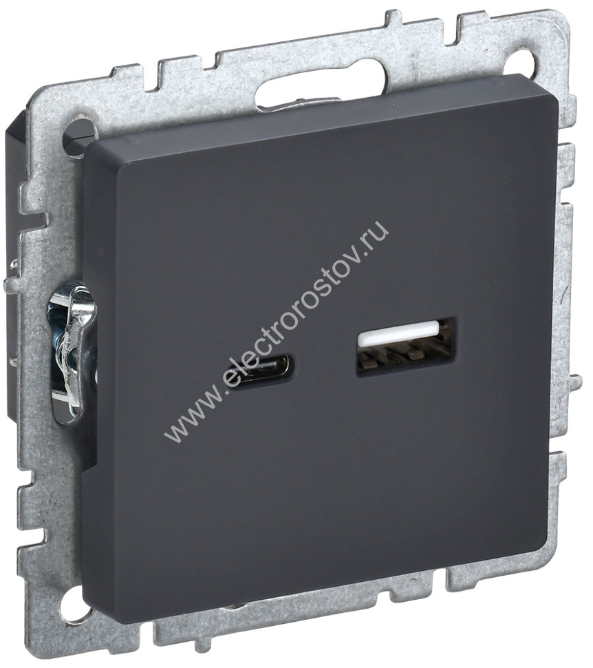 IEK BRITE BASE Графит Розетка USB A+C 18Вт РЮ11-1-БрГ