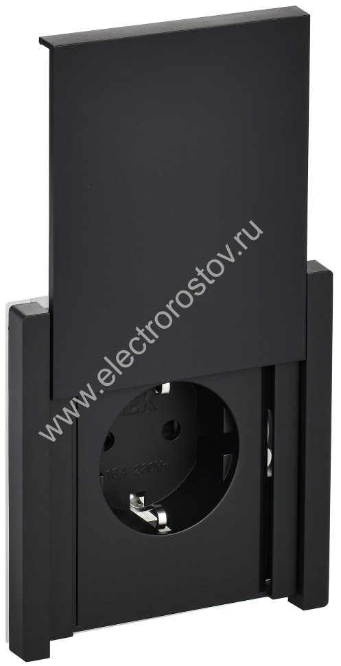 IEK FORTE&PIANO Черный Розетка с/з со шт с крышкой безвинтовое крепление 16А IP44 FP119