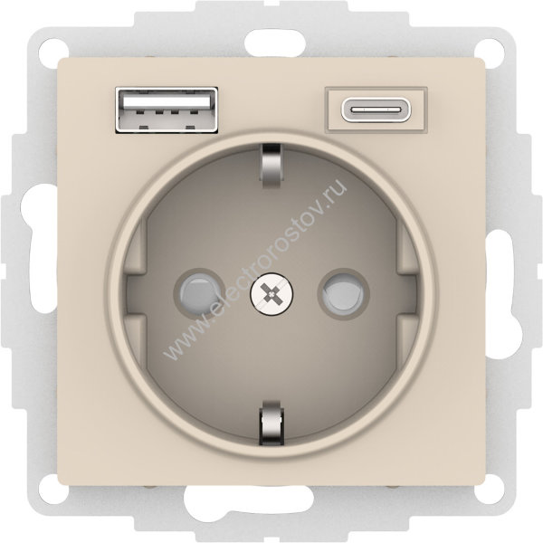 AtlasDesign Беж Розетка + USB Розетка A+C 1x5 В/2,4А; 3,0 А; 2х5В/1,5А Schneider Electric