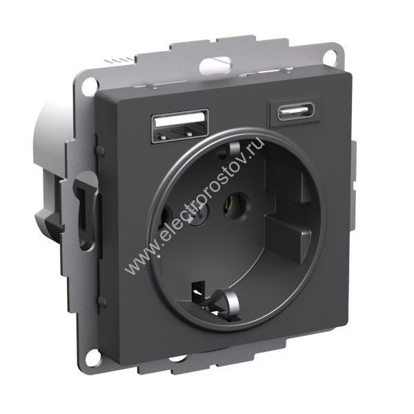 AtlasDesign Базальт Розетка + USB Розетка A+C 1x5 В/2,4А; 3,0 А; 2х5В/1,5А Schneider Electric