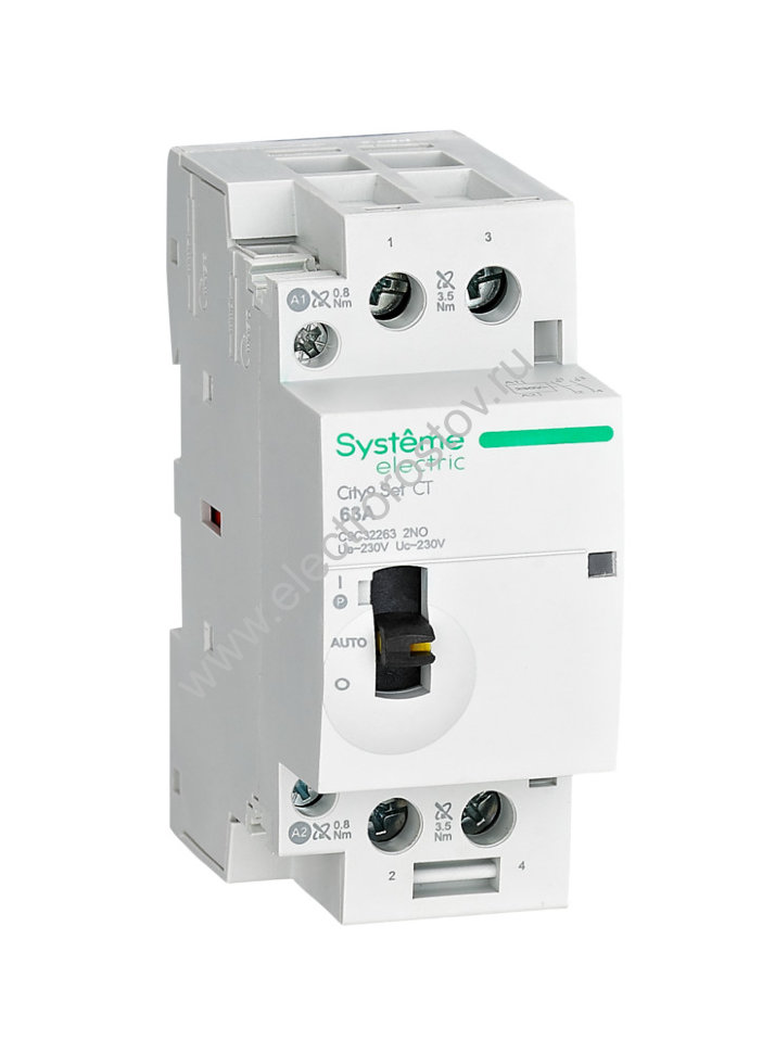 City9 Контактор модульный 2P 230V 2НО 63A ручное упр. AC Schneider Electric