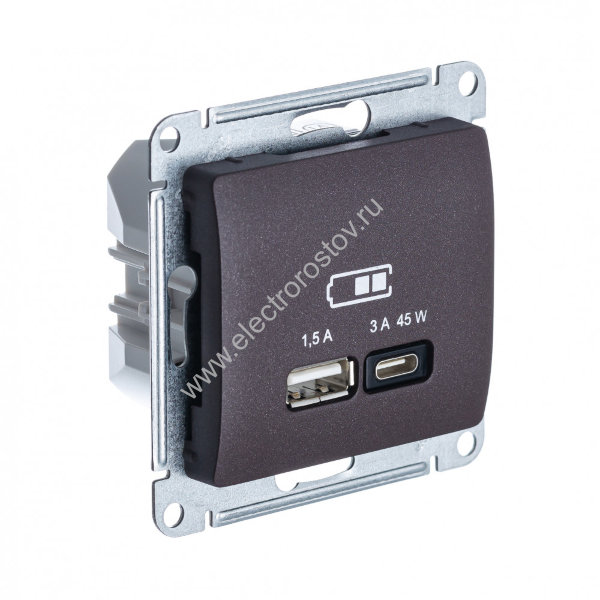 Systeme Electric Glossa Шоколад Шоколад Розетка USB A+C, 45Вт; 5В/1,5-3А