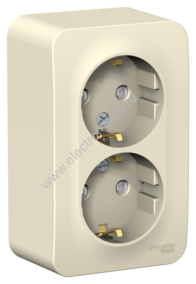 Blanca наруж Молочный Розетка 2-ая с/з со шторками 16А, 250В, изолир. пластина Schneider Electric