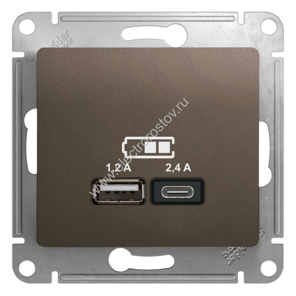Systeme Electric Glossa Шоколад USB A+C; 5В/2,4A; 2x5В/1,2A