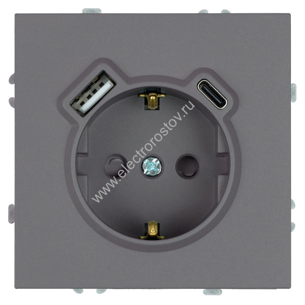 STEKKER Эмили Платиново-серый, soft touch Розетка 1-местная + USB + Type C 20W