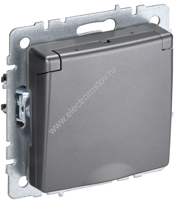 IEK BRITE BASE Сталь Розетка 1-м с/з с защ штор и крыш 16А IP20 РСбш10-3-БрС