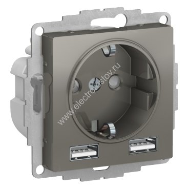 AtlasDesign Сталь Розетка + USB Розетка A+A, 1x2,4A или 2х1,2А Schneider Electric