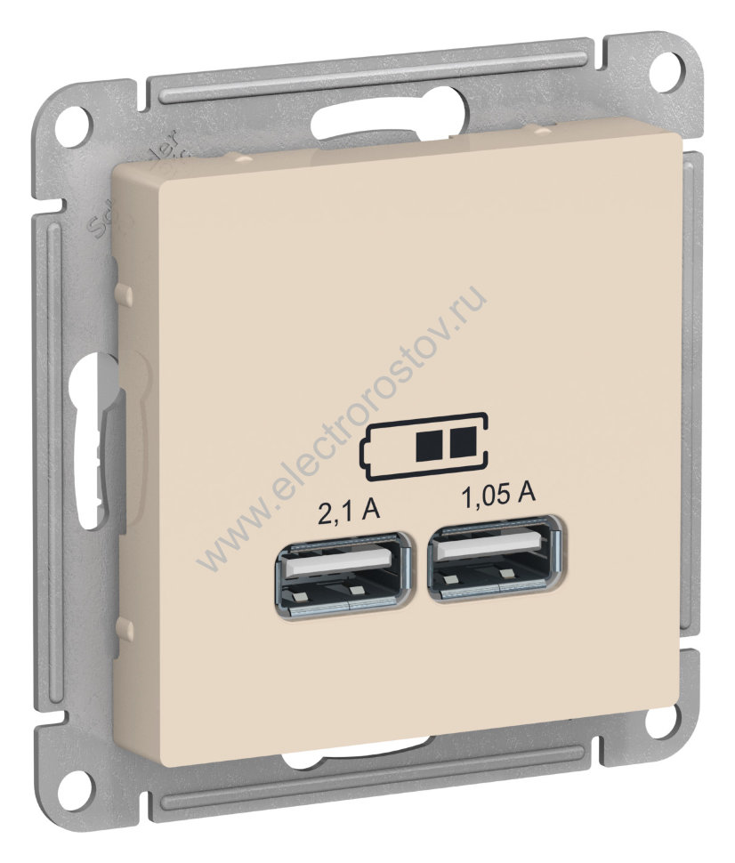 AtlasDesign Беж Розетка USB A+A; 5В/2,1A; 2x5В/1,05A Schneider Electric