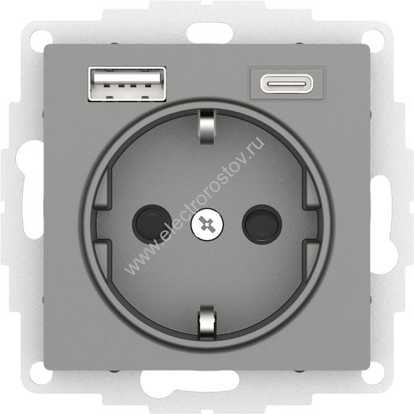 AtlasDesign Сталь Розетка + USB Розетка A+C 1x5 В/2,4А; 3,0 А; 2х5В/1,5А Schneider Electric