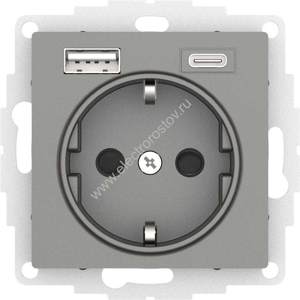 AtlasDesign Сталь Розетка + USB Розетка A+C 1x5 В/2,4А; 3,0 А; 2х5В/1,5А Schneider Electric