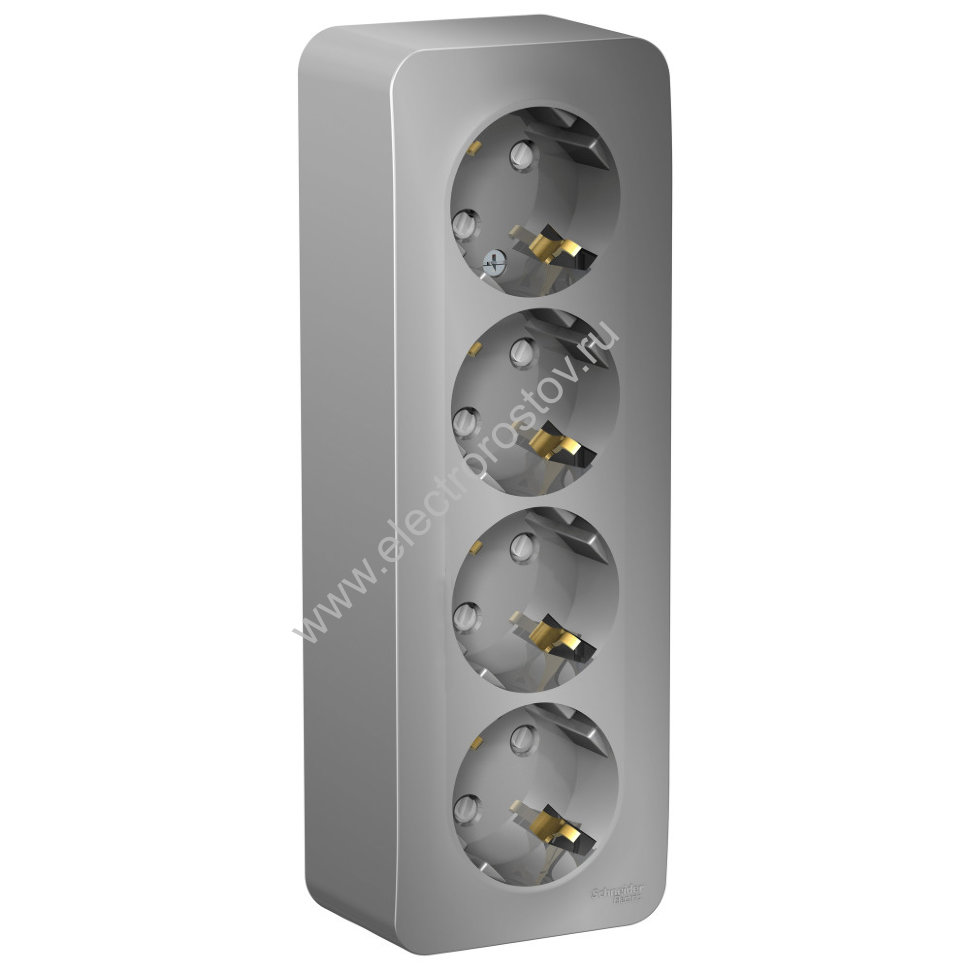 Blanca наруж Алюминий Розетка 4-ая с/з со шторками 16А, 250В, изолир. пластина Schneider Electric