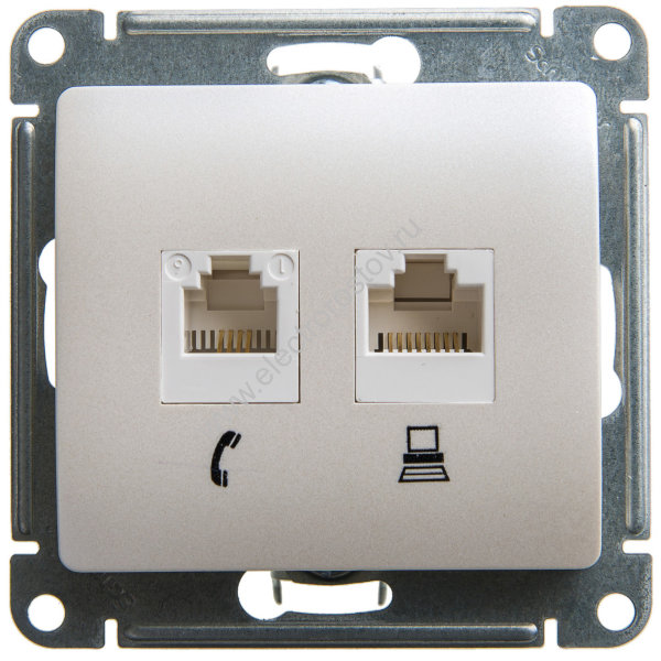 Glossa Перламутр Розетка компьютерная + телеф. RJ11+RJ45, кат. 5e Schneider Electric