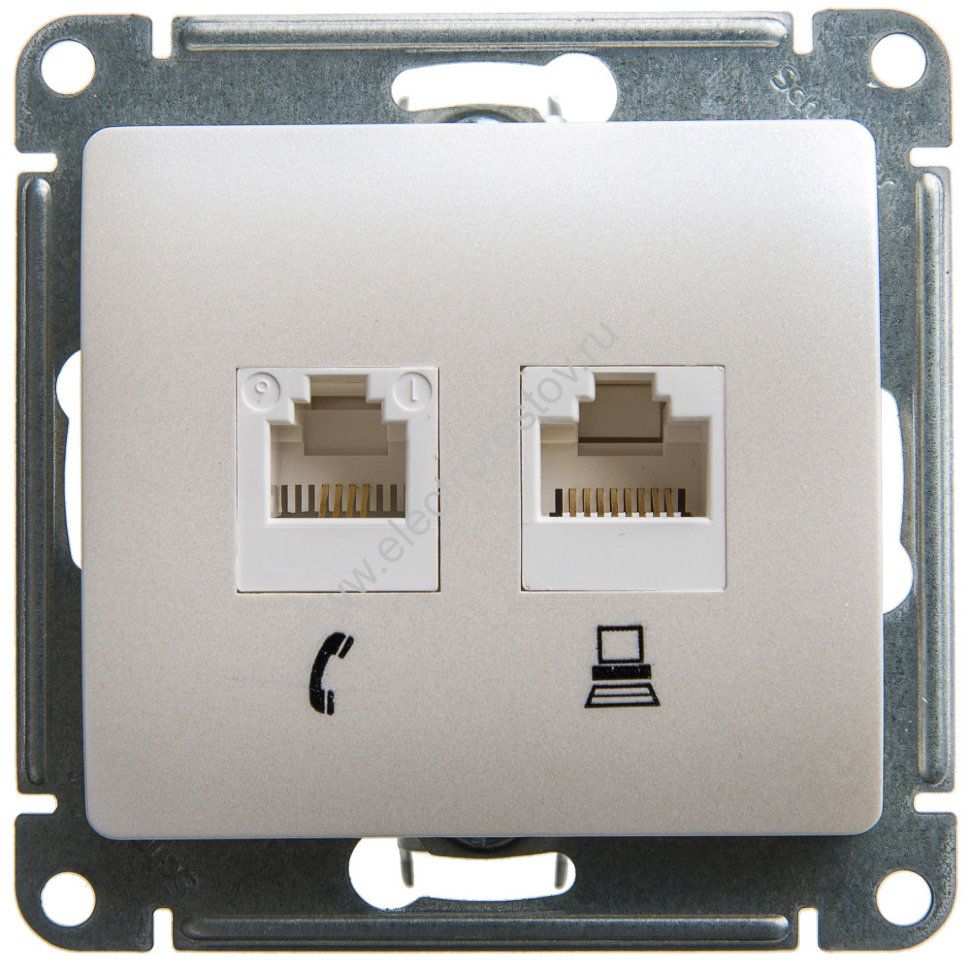 Glossa Перламутр Розетка компьютерная + телеф. RJ11+RJ45, кат. 5e Schneider Electric
