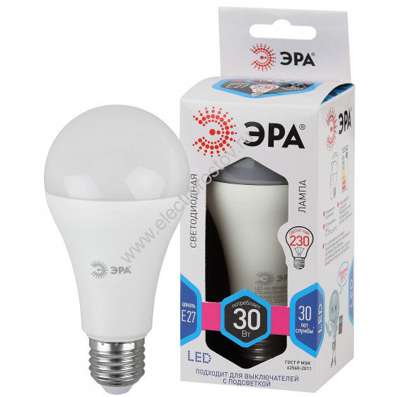 Лампа светодиодная LED A65 Груша 30Вт E27 4000K ЭРА