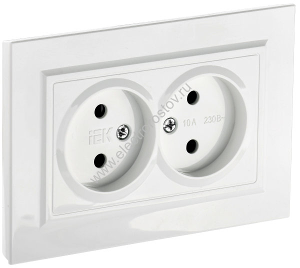 IEK BRITE Белый Розетка 2-м б/з без защ штор 10А в сборе РС12-2-БрБ