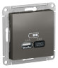 AtlasDesign Сталь Розетка USB A+C; 5В/2,4A; 2x5В/1,2A Schneider Electric