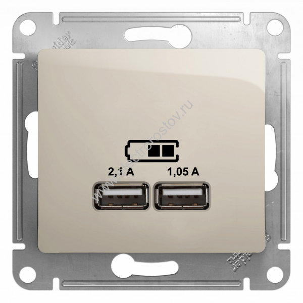 Glossa Молочный Розетка USB A+A; 5В/2,1А; 2x5В/1,05А Schneider Electric