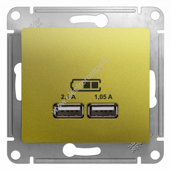 Glossa Фисташковый Розетка USB A+A; 5В/2,1А; 2x5В/1,05А Schneider Electric