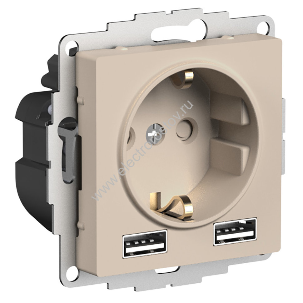 AtlasDesign Песочный Розетка + USB Розетка A+A, 1x2,4A или 2х1,2А Schneider Electric