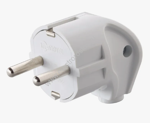 Вилка угловая белая 2P+E 16А/250В Makel
