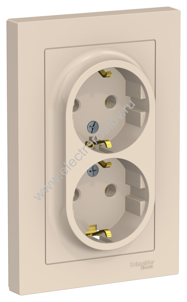 AtlasDesign Беж Розетка 2-ая с/з, в сборе Schneider Electric