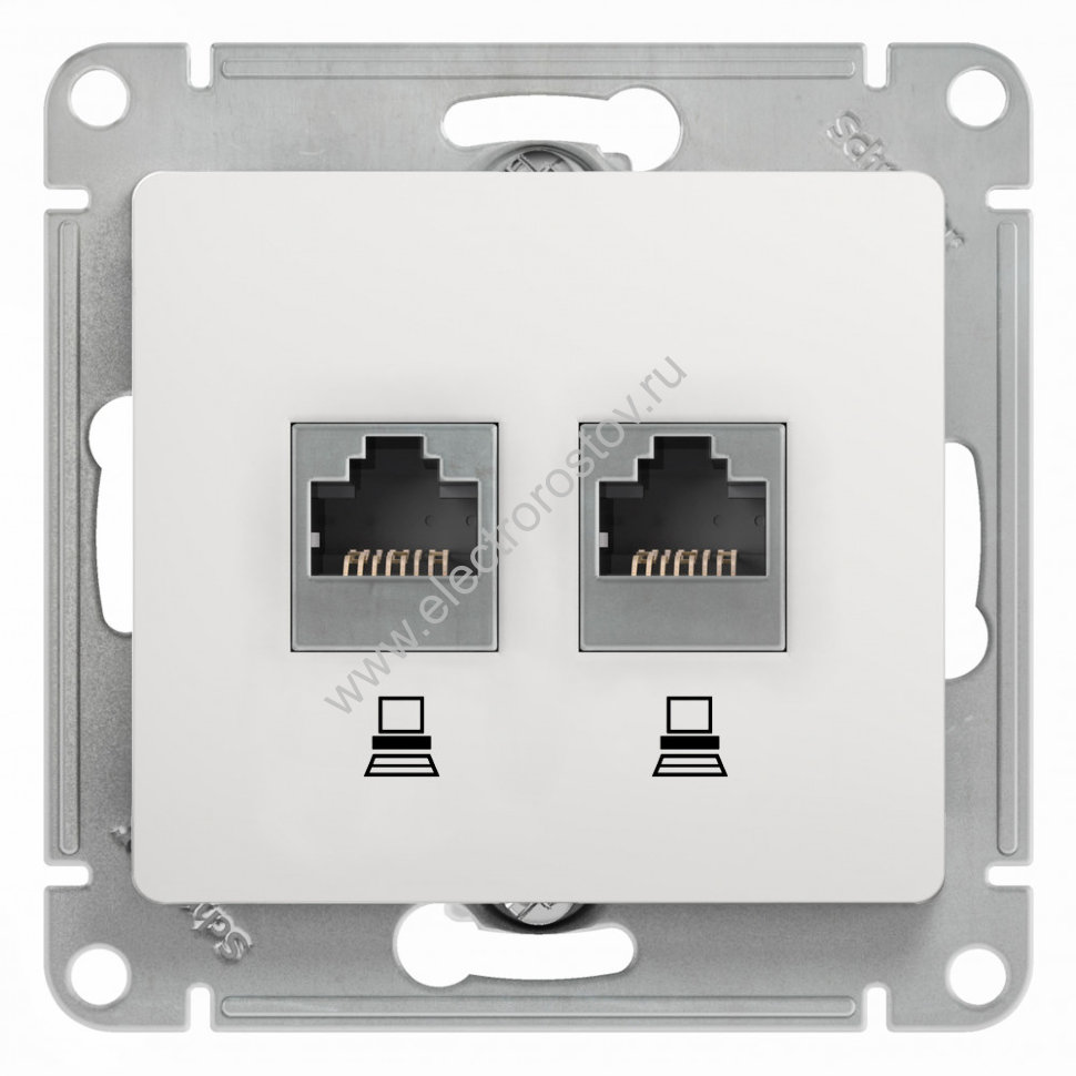 Glossa Белый Розетка компьютерная 2-ая RJ45, кат. 5е Schneider Electric