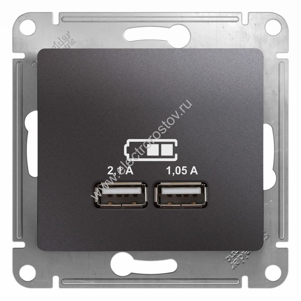 Glossa Графит Розетка USB A+A; 5В/2,1А; 2x5В/1,05А Schneider Electric