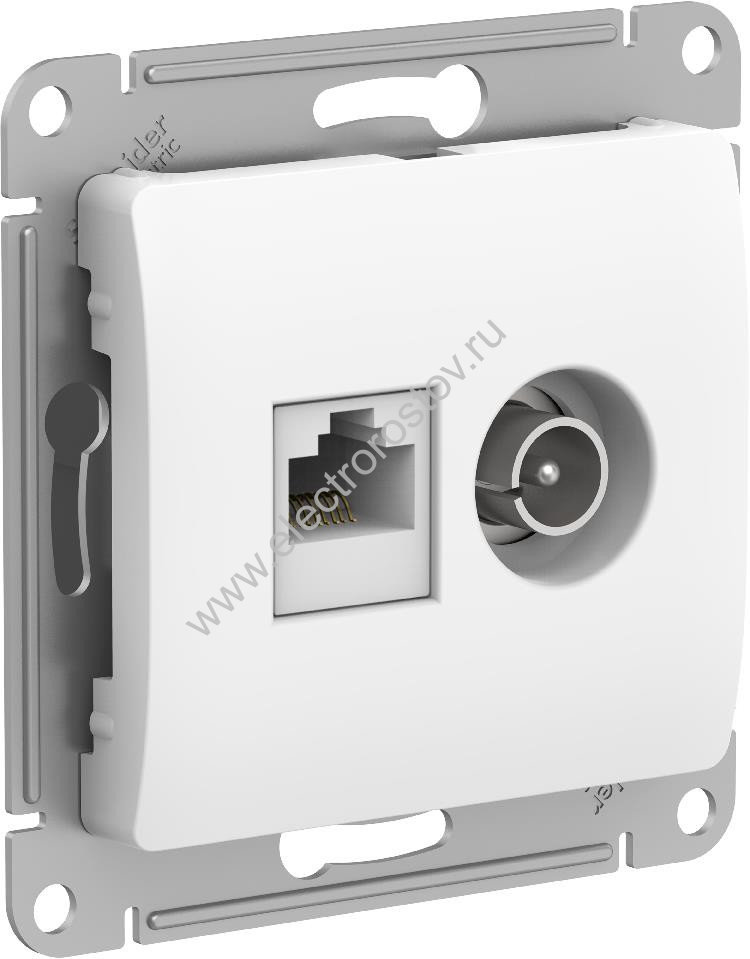 Glossa Белый Розетка двойная ТВ+комп RJ45, кат. 5e Schneider Electric