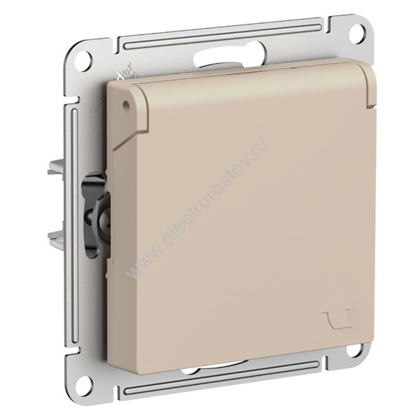 AtlasDesign Песочный Розетка 1-ая с/з, со шторками, с крышкой Schneider Electric