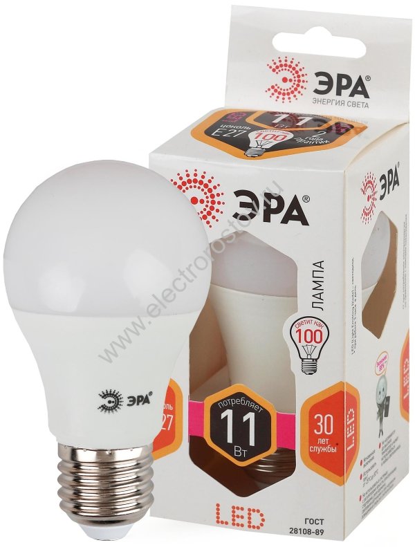 Лампа светодиодная LED A60 Груша 11Вт Е27 3000К ЭРА