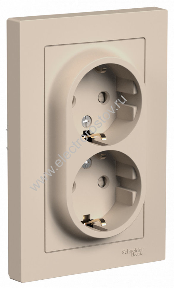 AtlasDesign Песочный Розетка 2-ая с/з со шторками Schneider Electric