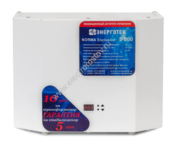 Стабилизатор напряжения NORMA EXCLUSIVE 5000, ±4,8%, 120÷275В, 5кВА Энерготех