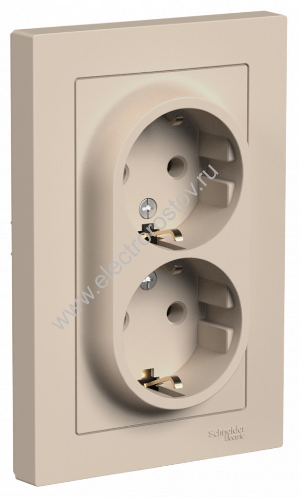 AtlasDesign Песочный Розетка 2-ая с/з, в сборе Schneider Electric