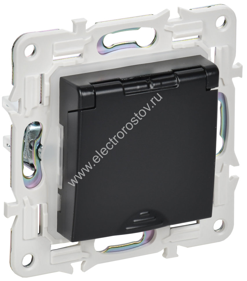 IEK SKANDY Черный Розетка с/з с защитными шторками и крышкой 16А IP44 SK-R11Bl