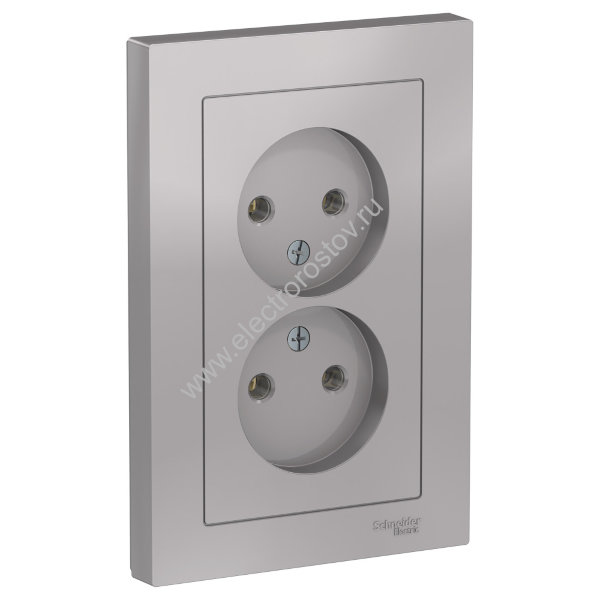 AtlasDesign Алюминий Розетка 2-ая без заземления, в сборе Schneider Electric