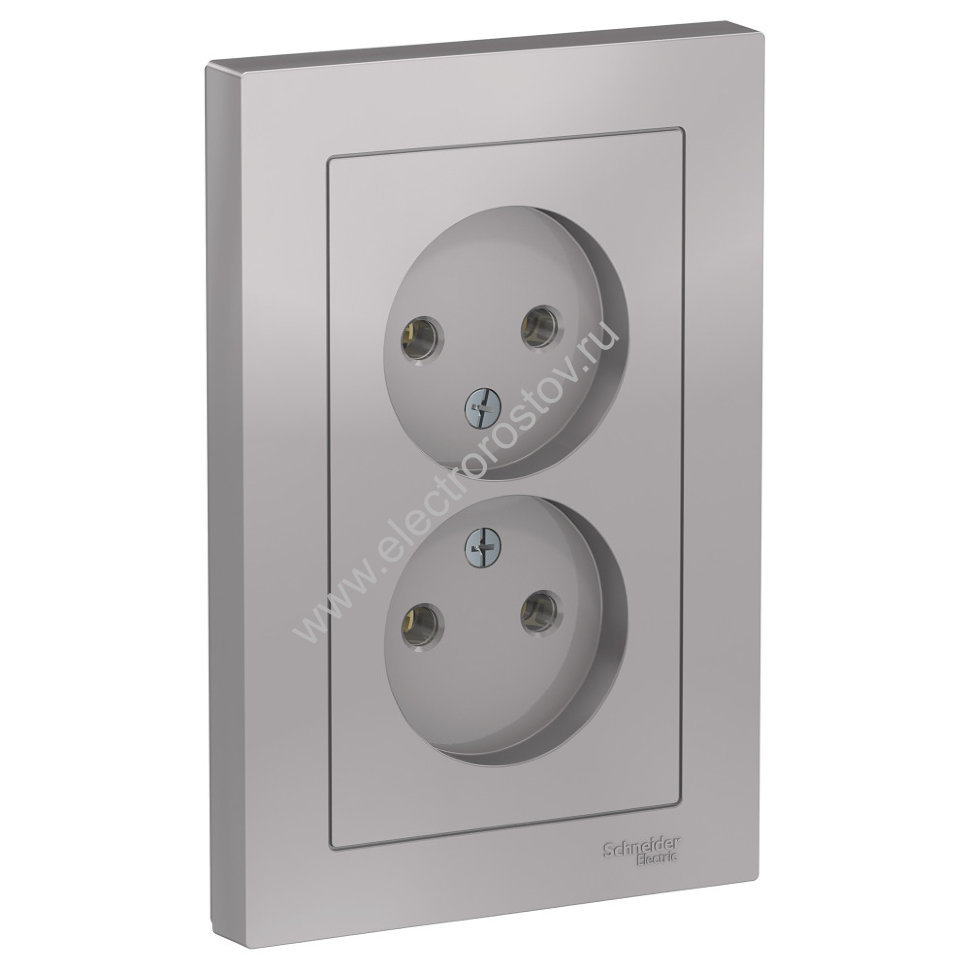 AtlasDesign Алюминий Розетка 2-ая без заземления, в сборе Schneider Electric