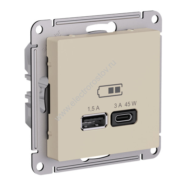 AtlasDesign Песочный Розетка USB A+C, 45 Вт; 5В/1,5-3А Schneider Electric