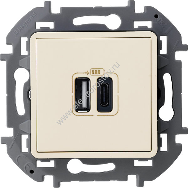 INSPIRIA Слоновая кость Зарядное устройство устройство с двумя USB-разьемами A-C 240В/5В 3000мА Legrand