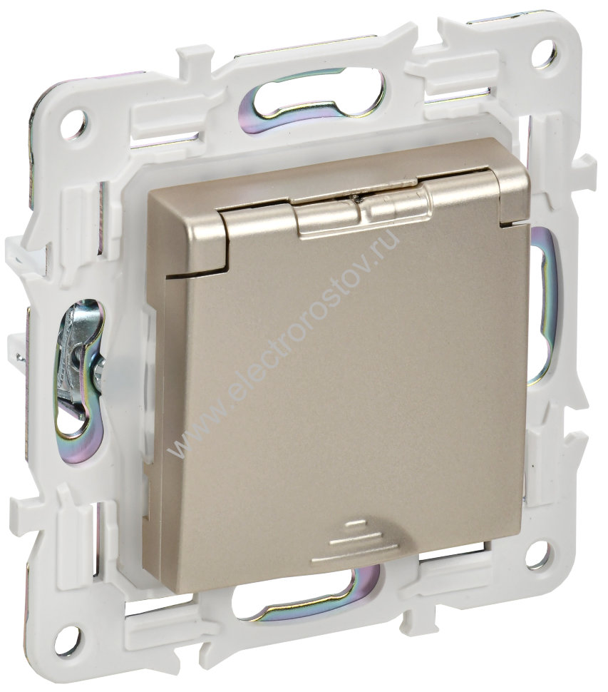 IEK SKANDY Шампань Розетка с/з с защитными шторками и крышкой 16А IP44 SK-R11Sh